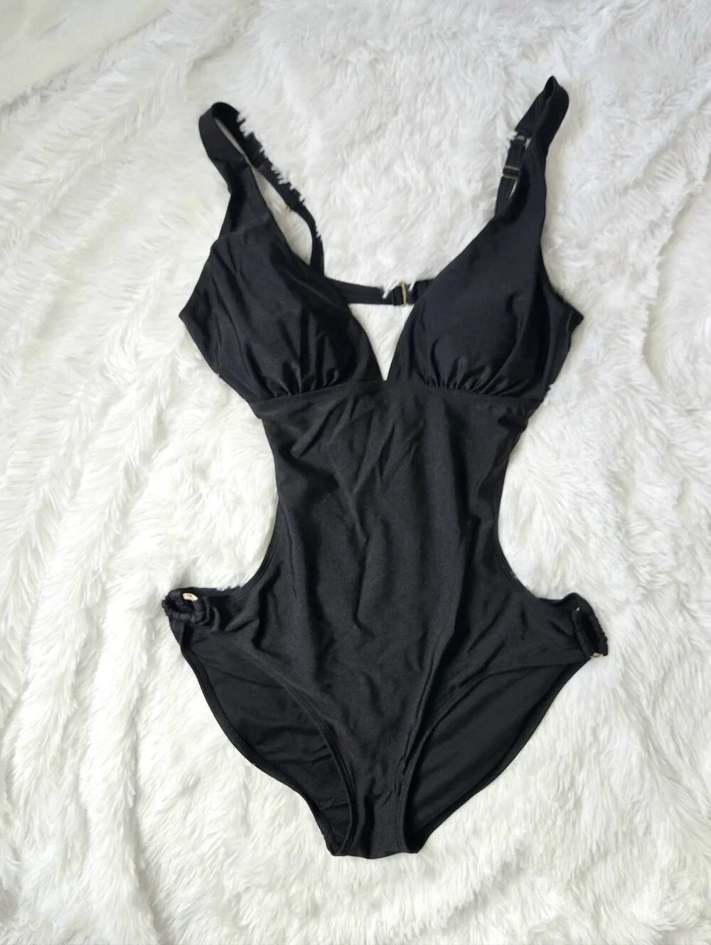 Jennifer Lopez Black Cutout Monokini Swimsuit Size 16 Plunging One Piece